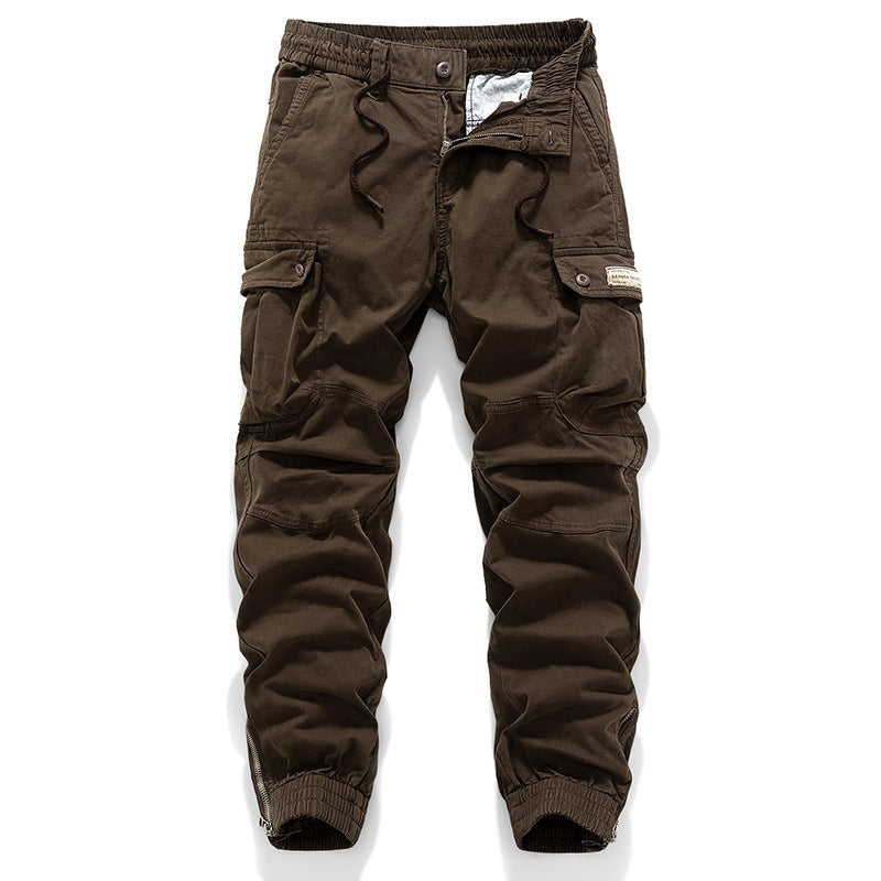 Men's Tactical Canvas Cargo Pants in Jogger Style with Elastic Drawstring Waistband, Knee Inserts, and Multi-Functional Flap Pockets Mune Fashion