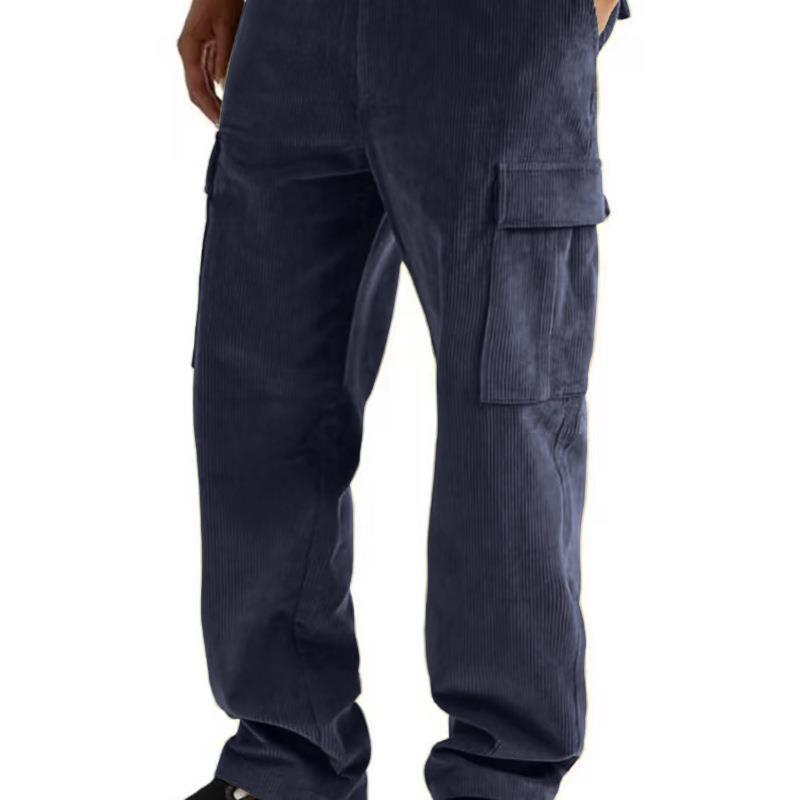 Men's cord cargo jogging pants with elastic waistband, drawstring and patch flap pockets Mune Fashion