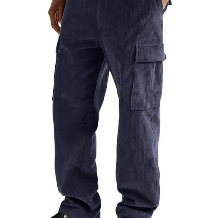 Men's cord cargo jogging pants with elastic waistband, drawstring and patch flap pockets Mune Fashion