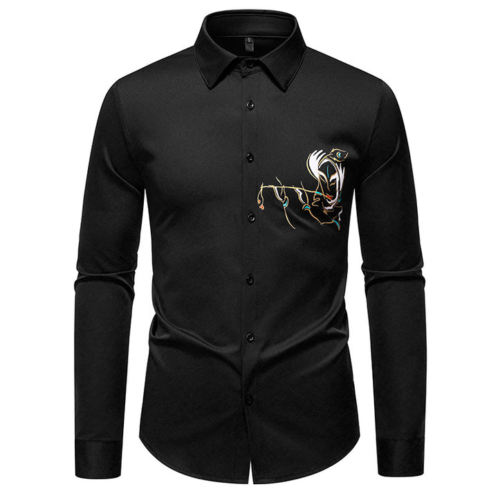 Men's Slim-Fit Business Shirt with elaborate chest embroidery and Kent collar Mune Fashion