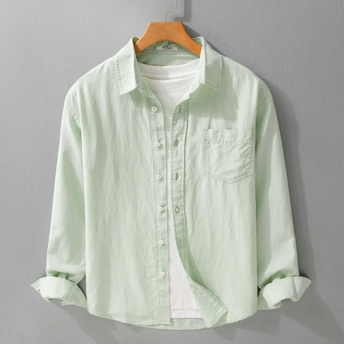 Men's Lightweight Cotton Layering Shirt with Kent Collar, Chest Pocket and Relaxed Fit Mune Fashion