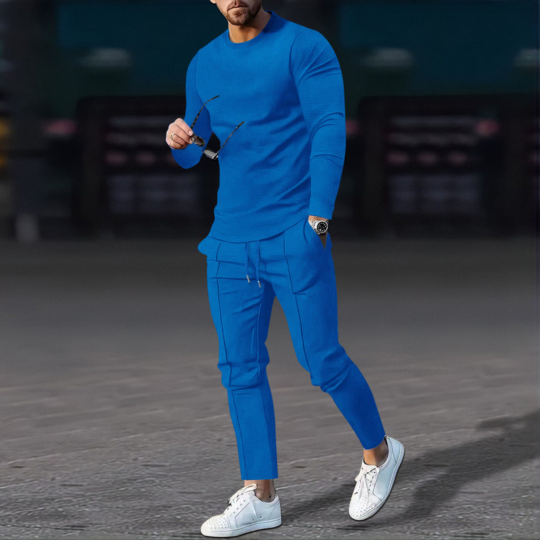 Men's modern lounge set made of fine stretch jersey with round neck long sleeve and tapered cargo jogger Mune Fashion