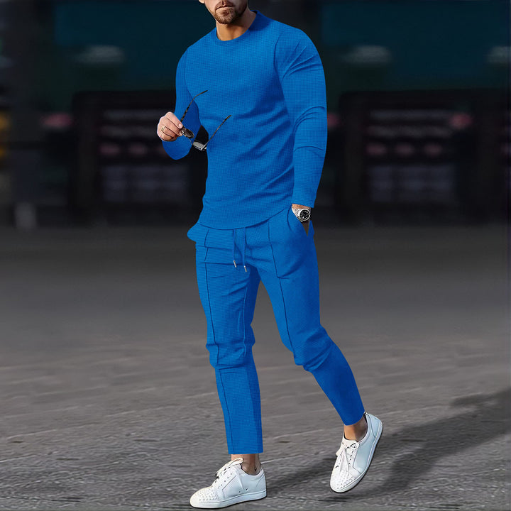 Men's modern lounge set made of fine stretch jersey with round neck long sleeve and tapered cargo jogger Mune Fashion
