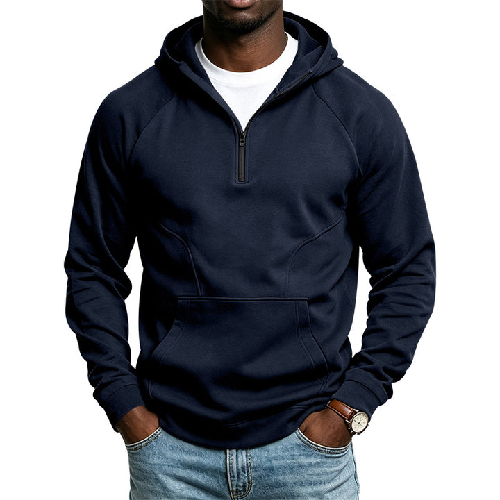 Men's hooded sweatshirt with short zip, kangaroo pocket, and raglan sleeves Mune Fashion