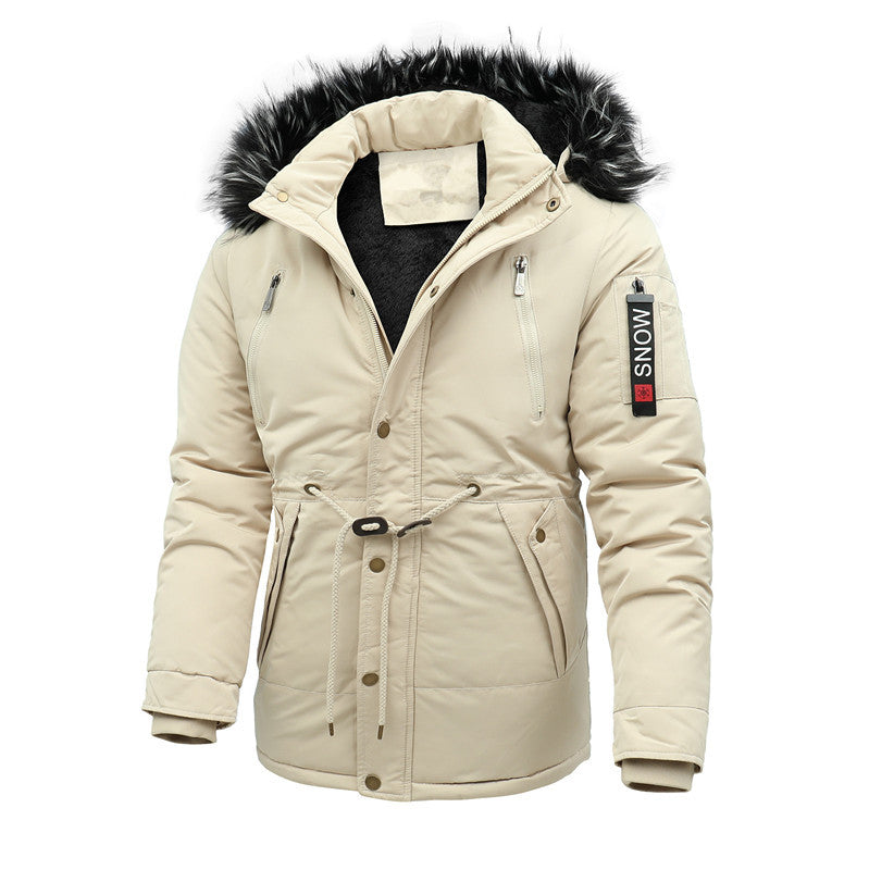 Men's padded parka jacket with faux fur hood and waist drawstring Mune Fashion