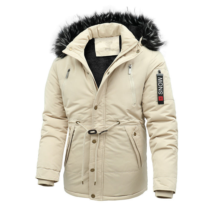 Men's padded parka jacket with faux fur hood and waist drawstring Mune Fashion