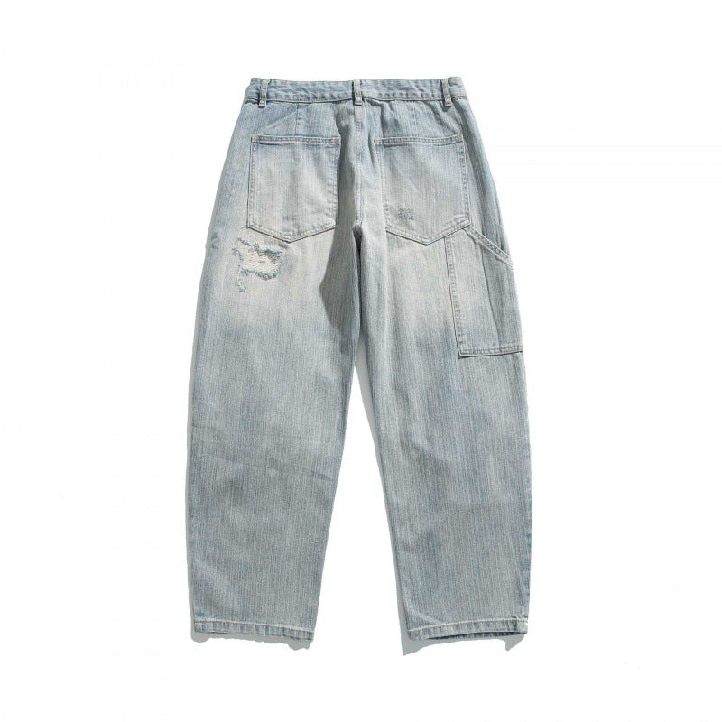 Unisex Wide Vintage Jeans with Distressed Details and Straight Leg Mune Fashion