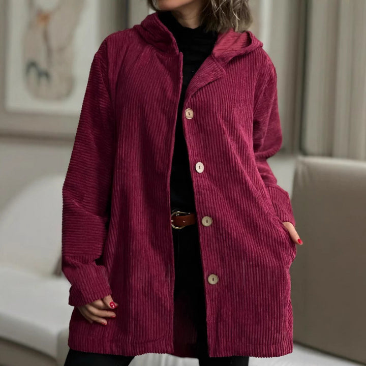 Women's Long Hooded Knitted Cardigan with Ribbed Texture, Button Placket and Side Pockets Mune Fashion