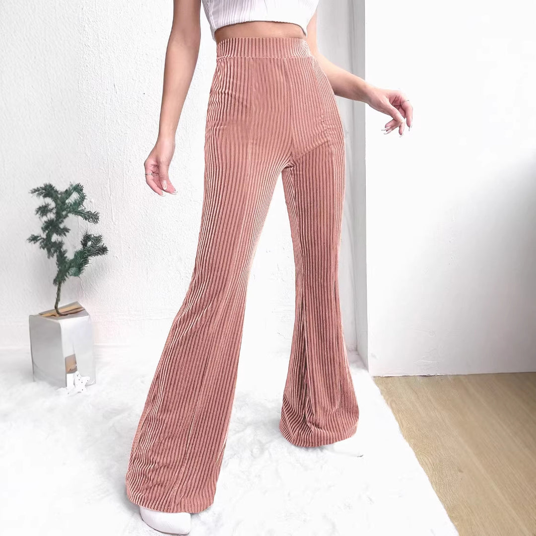 Women's High-Waisted Velvet Corduroy Pants with Pleated Look and Wide Leg Mune Fashion