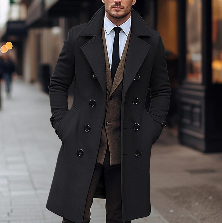 Men's elegant double-breasted wool coat with wide lapels and tailored business cut Mune Fashion