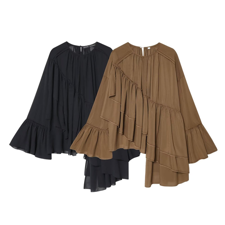 Women's asymmetrical ruffle tunic with gathers Mune Fashion