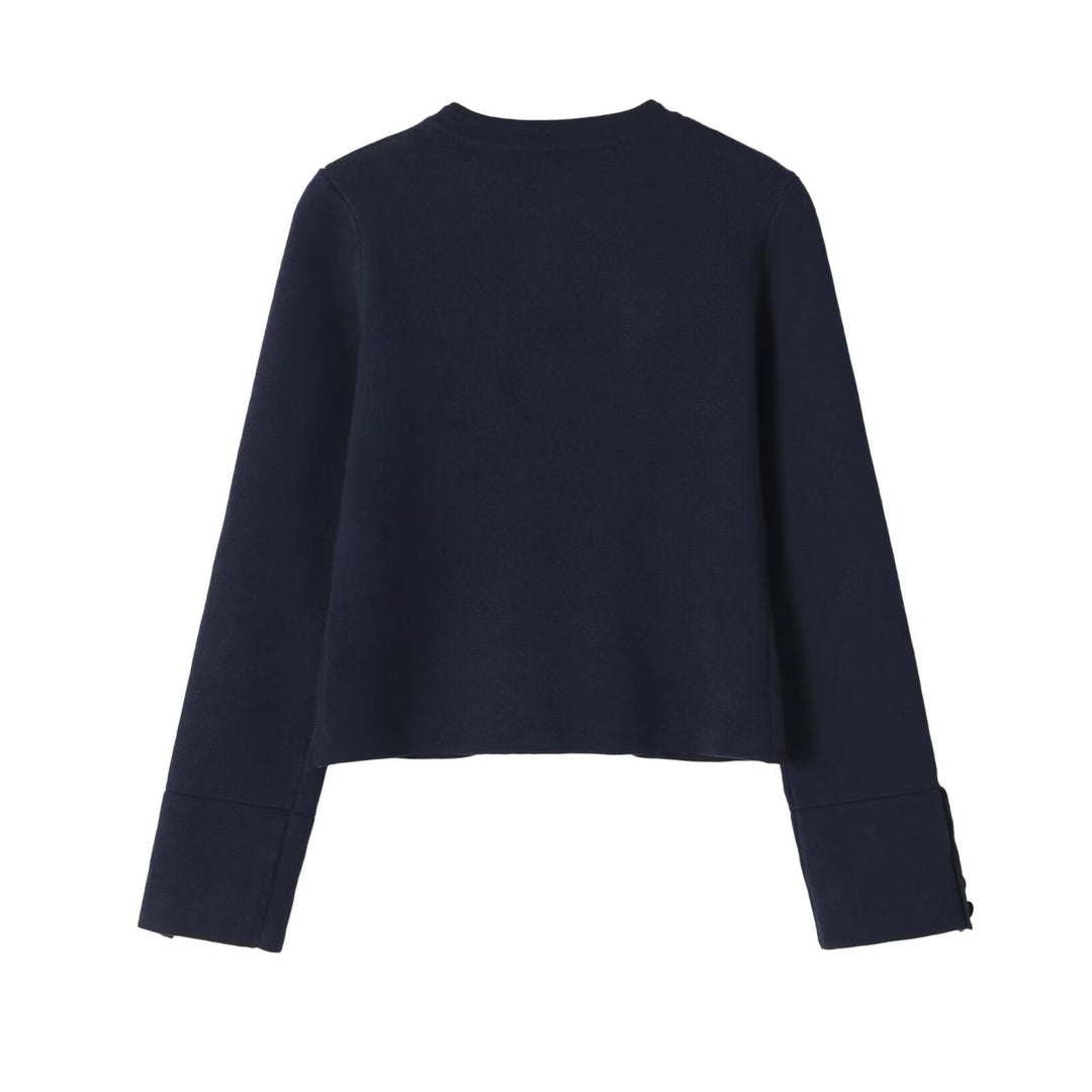 Women's collarless, short-cut officer blazer with golden decorative buttons Mune Fashion