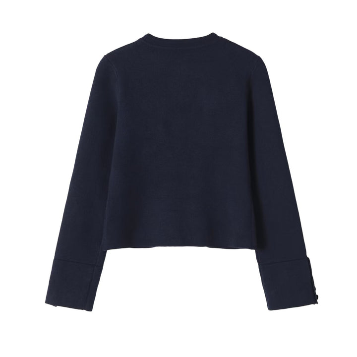 Women's collarless, short-cut officer blazer with golden decorative buttons Mune Fashion