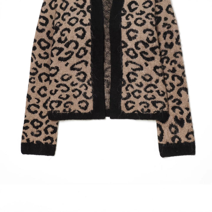 Women's cozy leopard print cardigan with open front, ribbed cuffs and soft mohair effect Mune Fashion