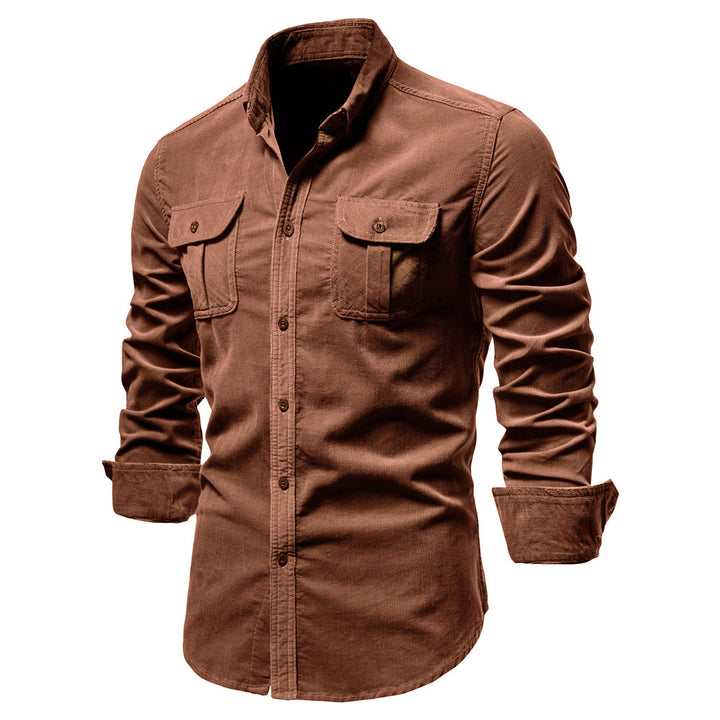 Men's long-sleeved cord shirt with applied breast pockets and Kent collar Mune Fashion