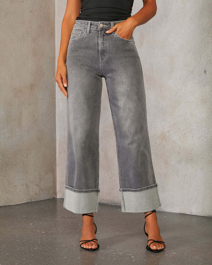 Women high-waisted culotte jeans with wide cuff and straight leg Mune Fashion