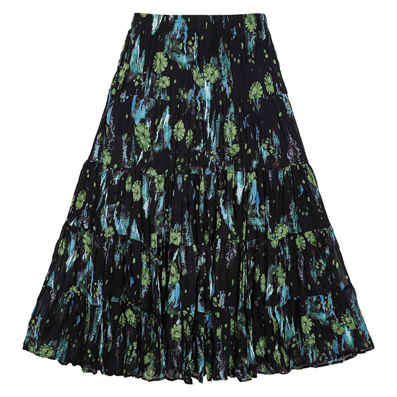 Women's flowing midi maxi skirt with multi-layered tiered design and fine pleated look Mune Fashion