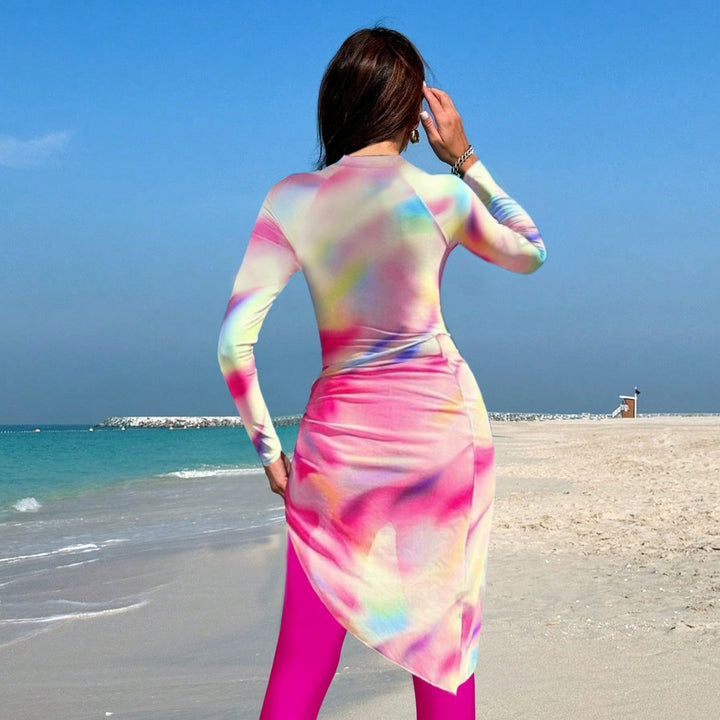 Ladies Sporty Long Sleeve Swimsuit with Wrap Skirt Mune Fashion