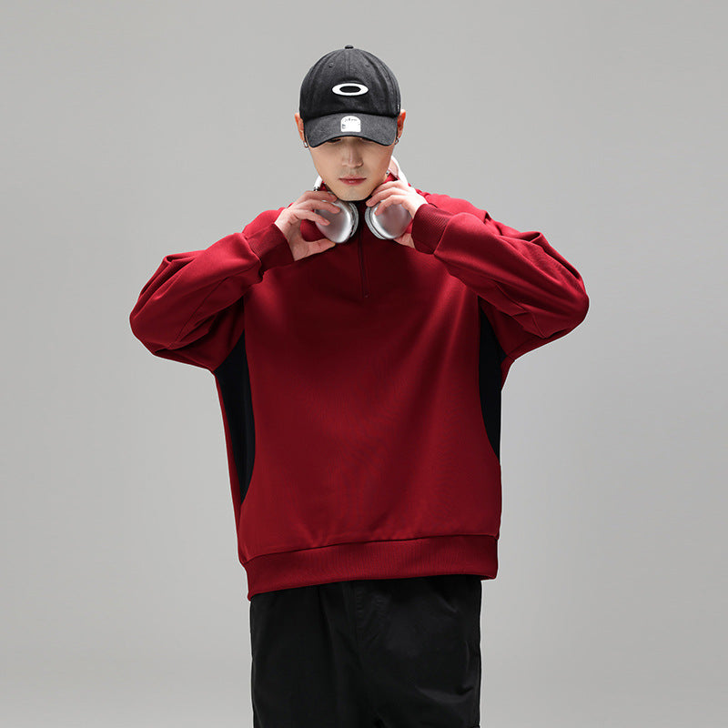 Herren Halbzip‑Sweatshirt mit Stehkragen und kontrastseitigen Einsätzen Mune Fashion