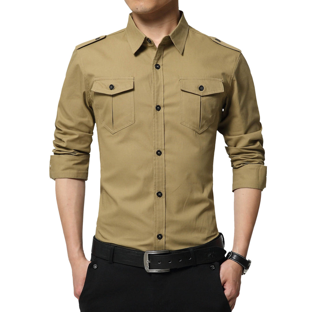 Men's Slim-Fit Utility Shirt with Shoulder Flaps and Flap Pockets Mune Fashion