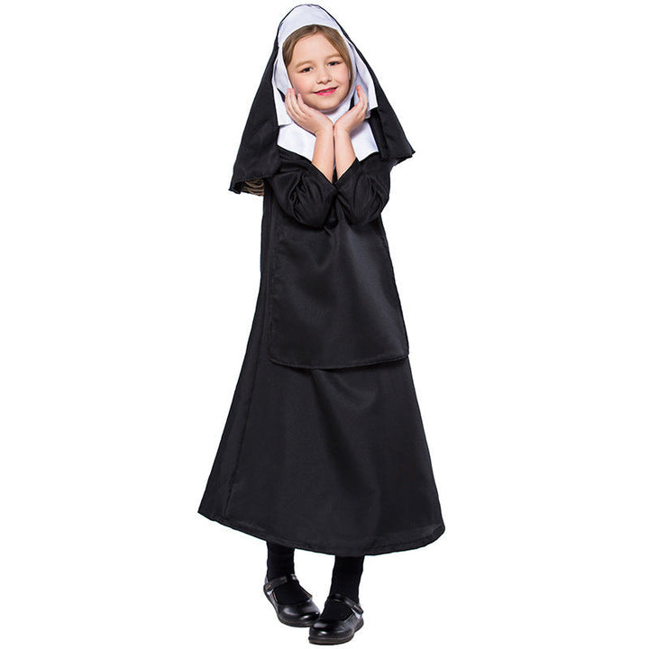 Girls' Nun Costume with Traditional Garment and Elegant Headdress Mune Fashion