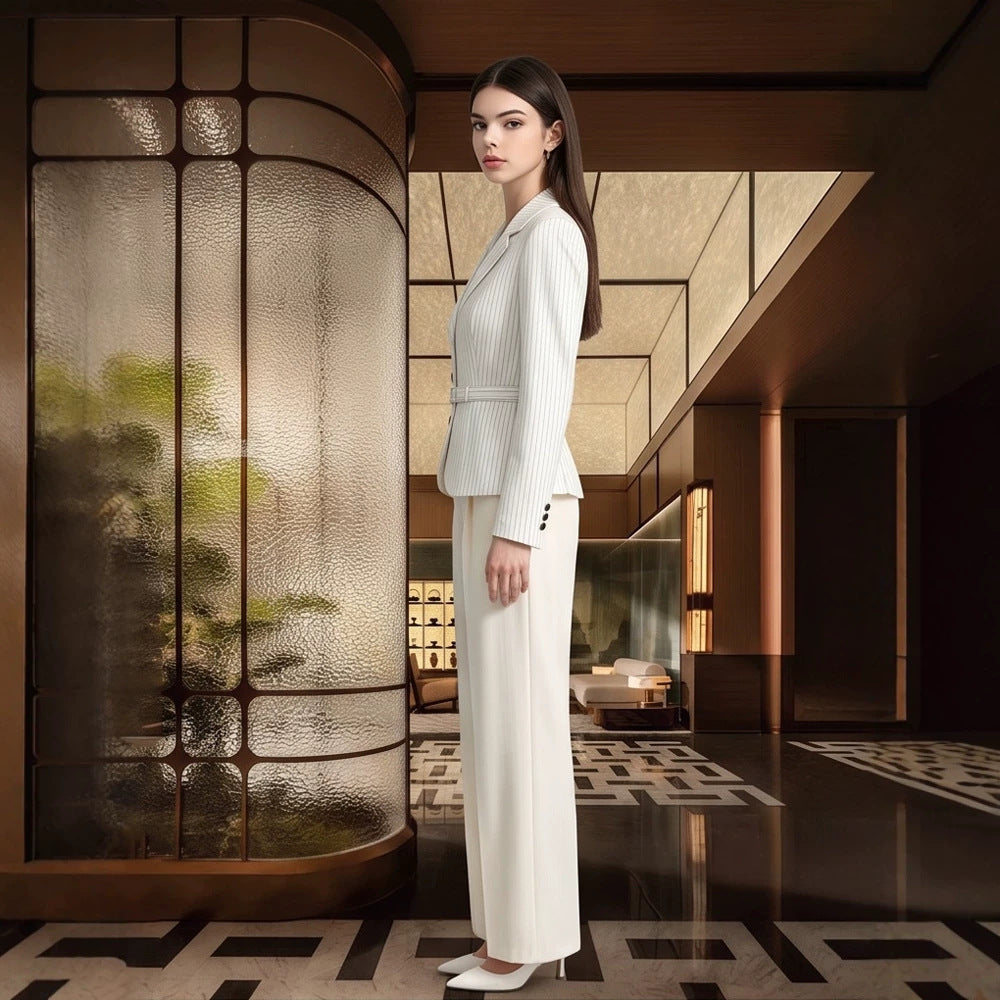 Women Tailored Pinstripe Blazer and Palazzo Pants Set Mune Fashion