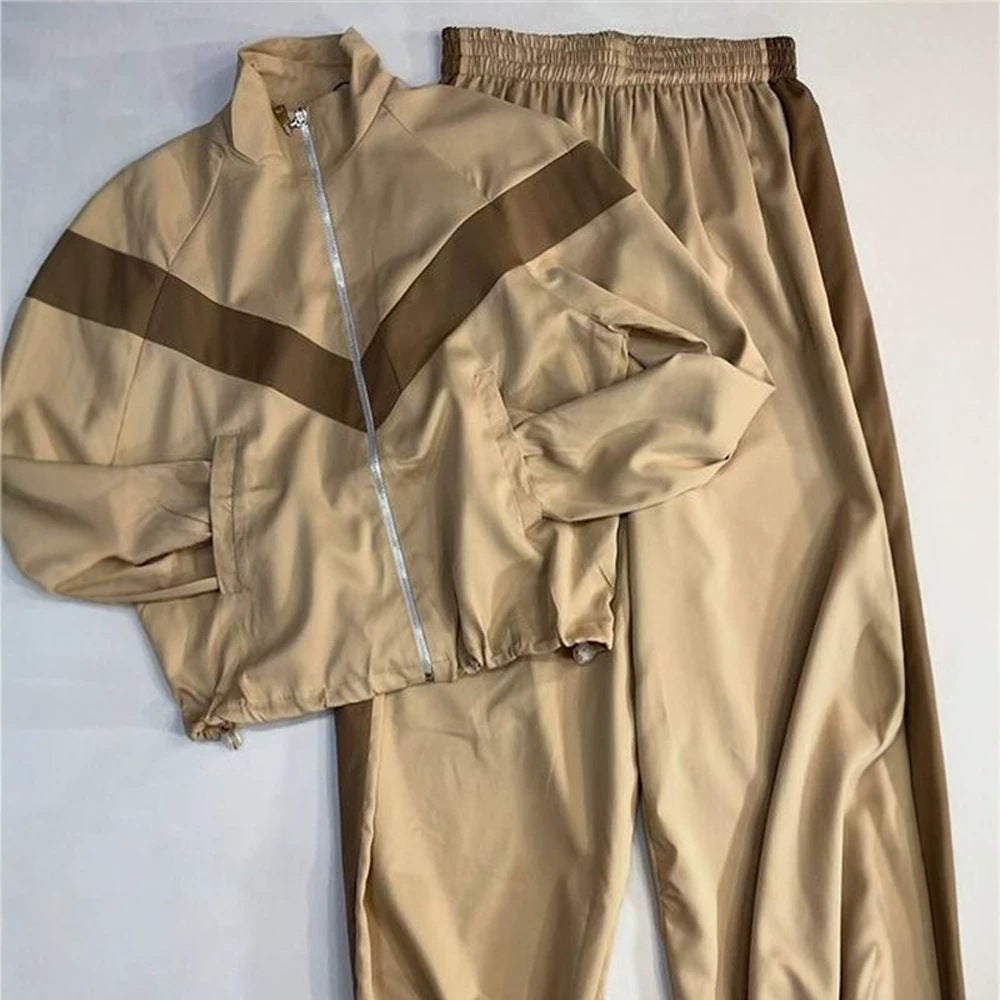 Women's Retro Tracksuit with Zip Jacket and Elastic Waist Pants Mune Fashion