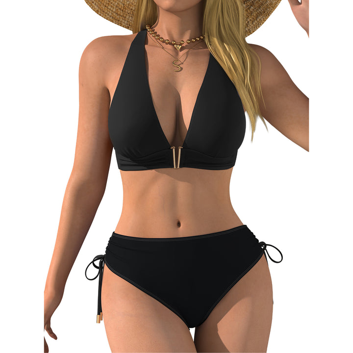 Women Bikini Set with Deep V-Neck and Adjustable Side Band Mune Fashion
