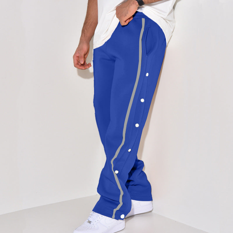 Men's Snap Track Pants with Side Contrast Stripe, Snap Button Placket and Elastic Waistband Mune Fashion