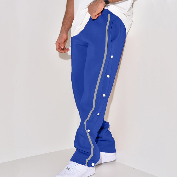 Men's Snap Track Pants with Side Contrast Stripe, Snap Button Placket and Elastic Waistband Mune Fashion