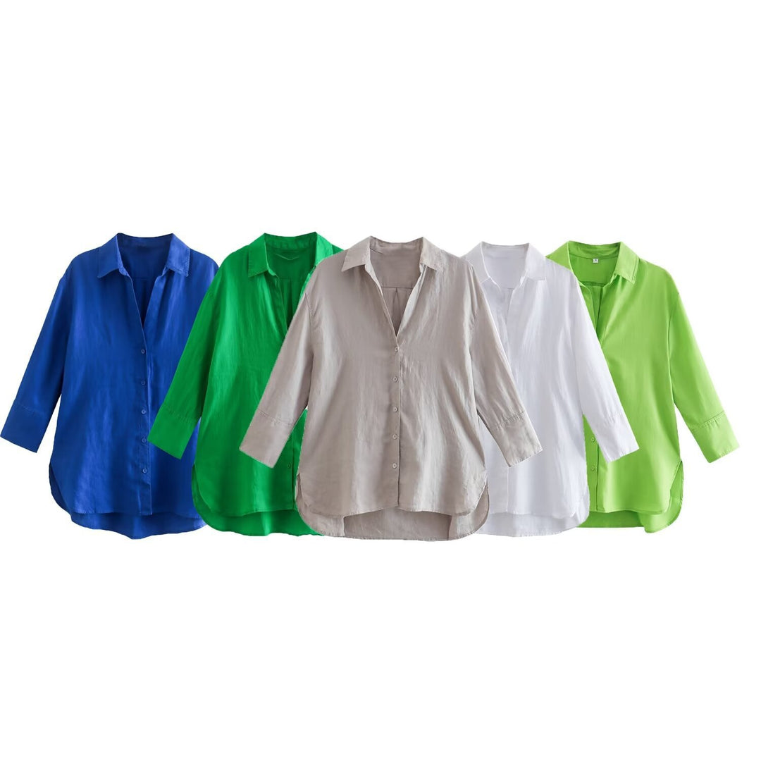 Women's Lightweight Oversized Shirt with High Back Hem, Linen Look and Concealed Button Placket Mune Fashion