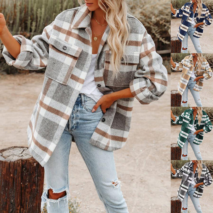 Women's Oversize Check Shirt Jacket with Chest Pockets and Soft Flannel Mune Fashion