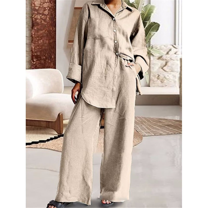 Women's Linen Lounge Set with Loose Shirt and Palazzo Pants Mune Fashion