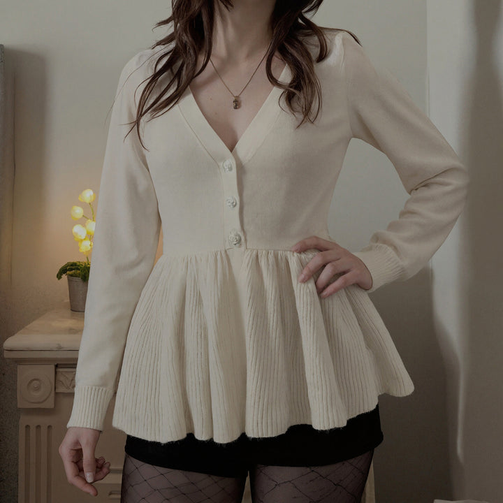 Women's long-sleeve top with empire waist, delicate button placket and lace trim Mune Fashion