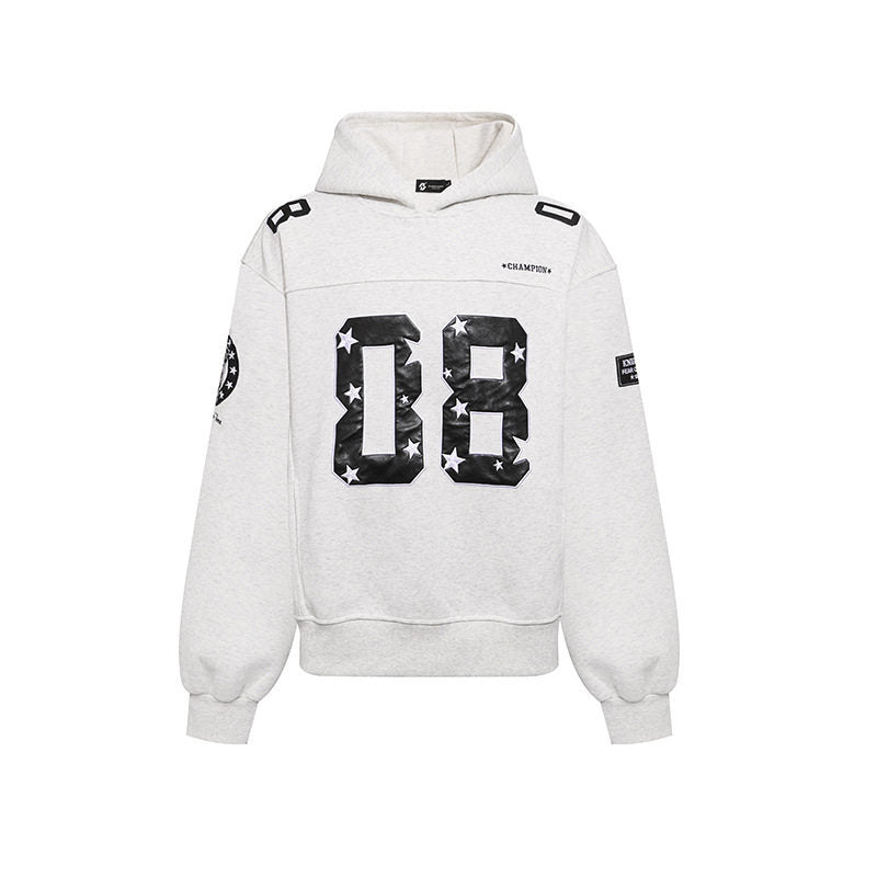 Women's Oversize Hoodie Sweatshirt with Large Number Print and Star Applications Mune Fashion