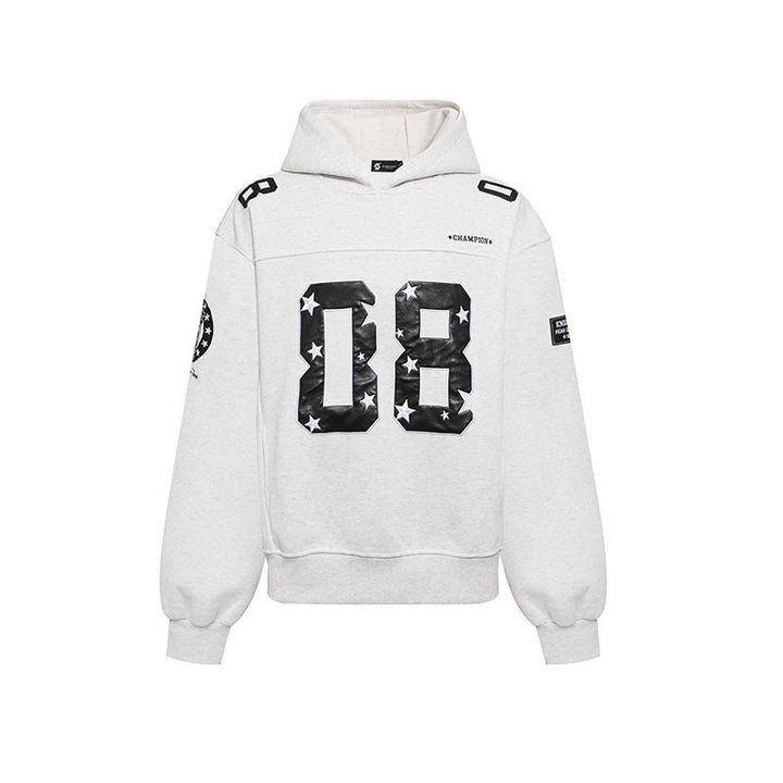 Women's Oversize Hoodie Sweatshirt with Large Number Print and Star Applications Mune Fashion