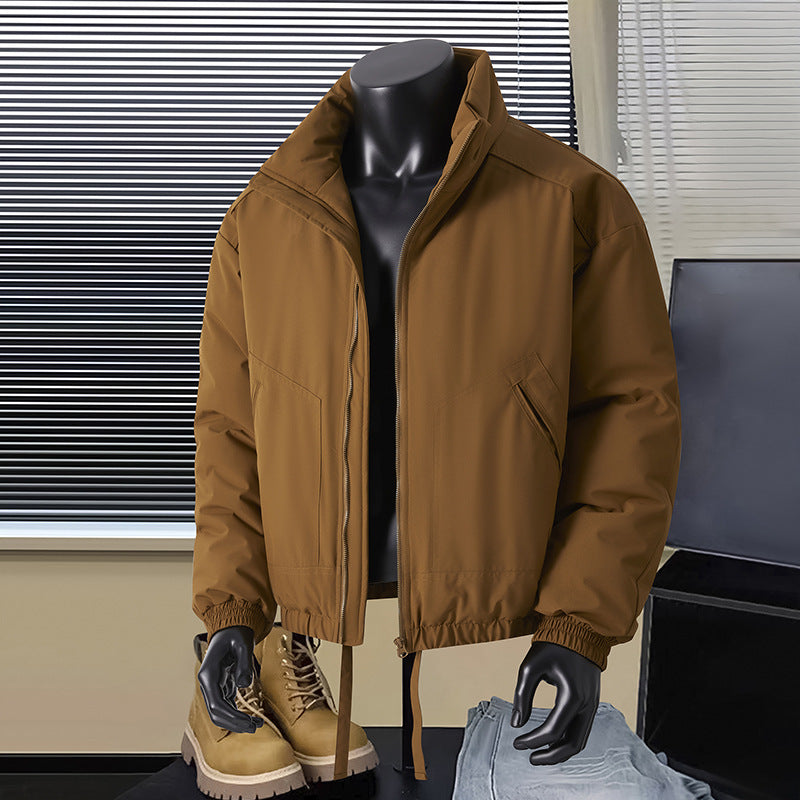 Men's thermal insulated short bomber jacket with stand-up collar and drawstring waistband Mune Fashion