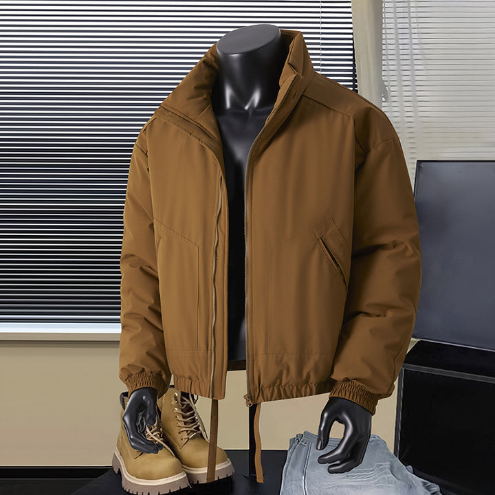 Men's thermal insulated short bomber jacket with stand-up collar and drawstring waistband Mune Fashion