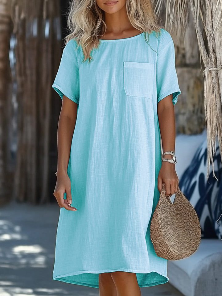 Women's Lightweight Linen Dress with Practical Chest Pocket Design Mune Fashion