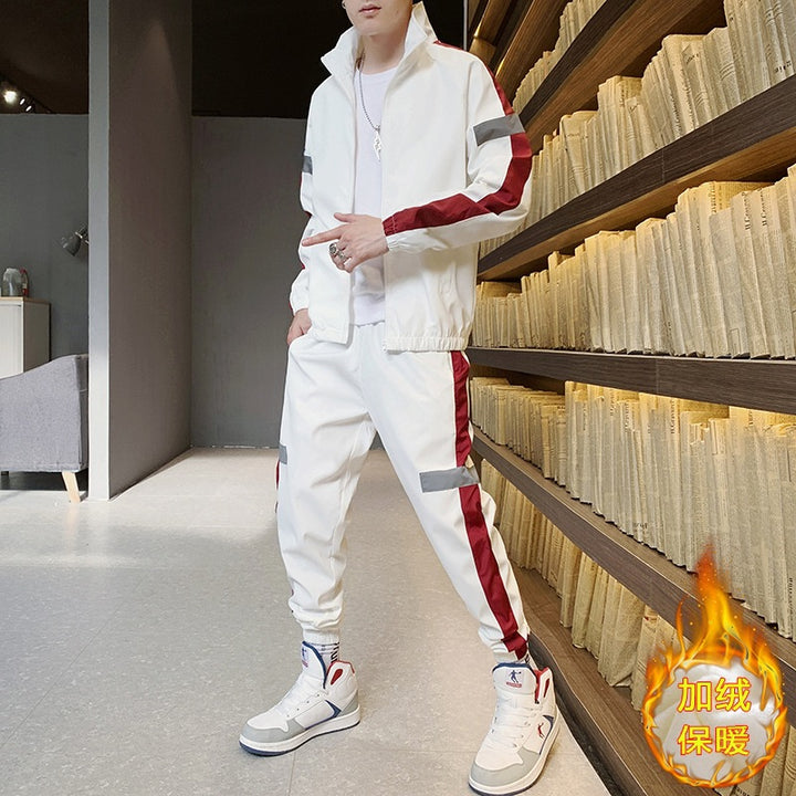 Men's Athleisure Track Set in Retro College Look with Contrast Stripes, Reflective Panels & Elastic Hem Mune Fashion