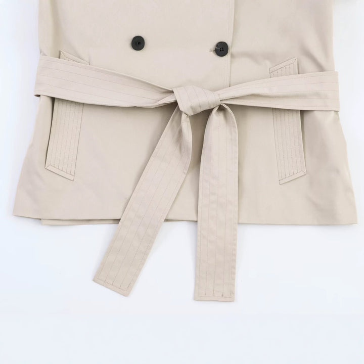 Women's Short Oversized Trench Coat with Belt and Cape Detail Mune Fashion