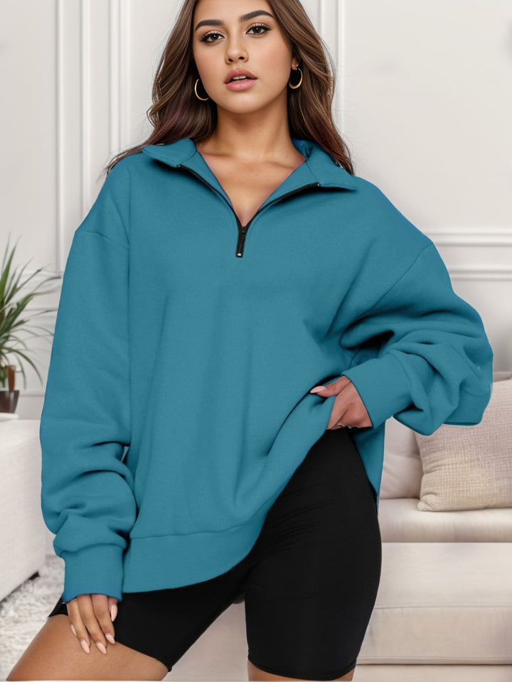 Women's oversized sweatshirt with half-zip and stand-up collar Mune Fashion