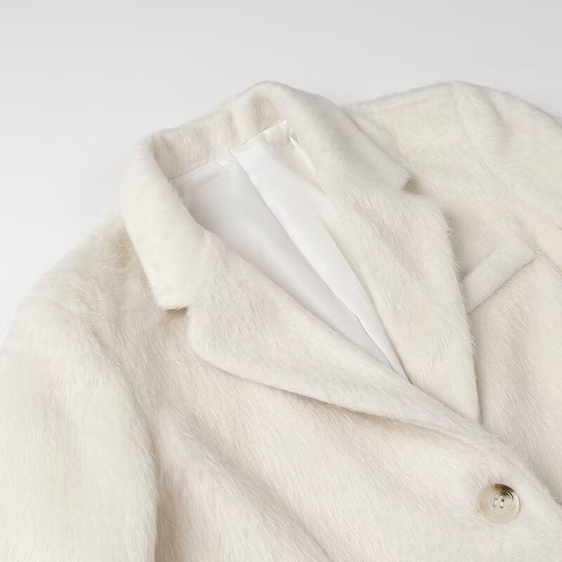 Women Padded Oversized Blazer Coat with Lapel Collar and Patch Pockets Mune Fashion