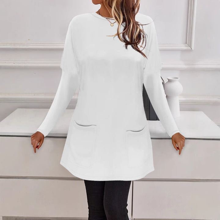 Women's Longline Fine Knit Tunic with Round Neckline and Patch Pockets Mune Fashion
