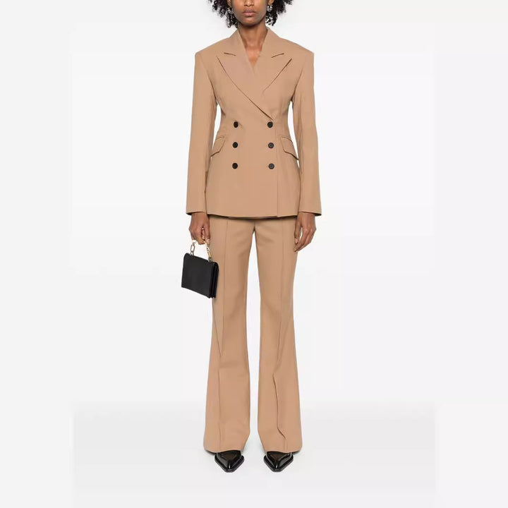 Women Two-Piece Tailored Double-Breasted Blazer Trousers Suit with Flared Palazzo Pants Mune Fashion