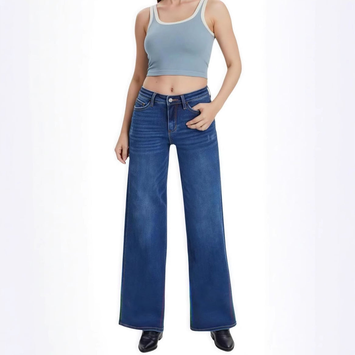 Ladies Wide High-Waist Flared Jeans made of Stretch Denim Mune Fashion