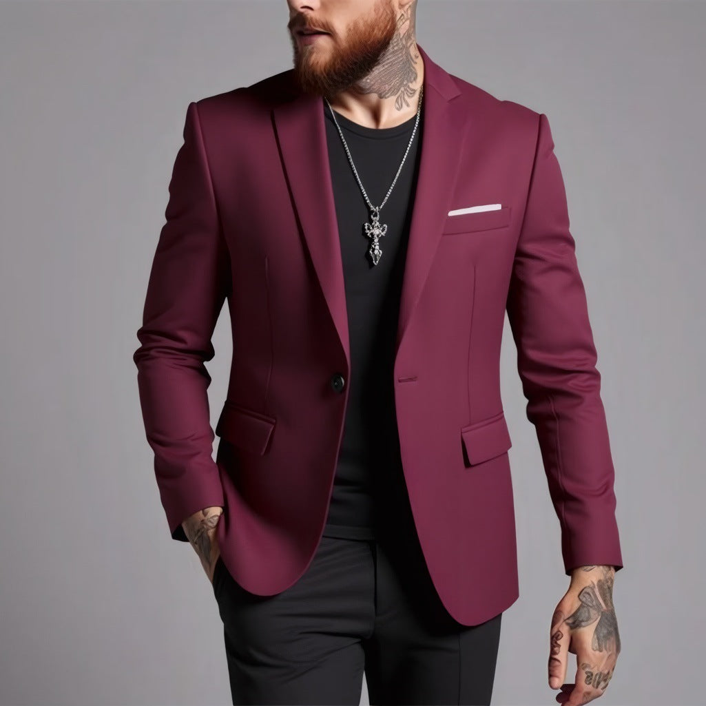 Men's Tailored One-Button Blazer made of Stretch Fabric with Narrow Lapels and Flap Pockets Mune Fashion