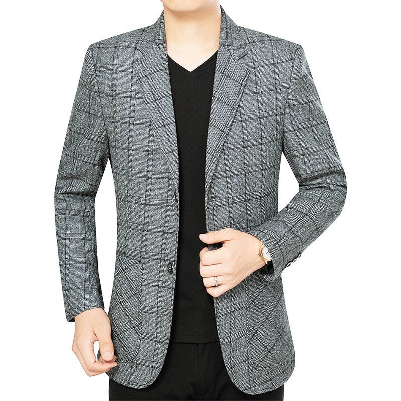 Men's check slim-fit blazer made of wool blend with light stretch Mune Fashion