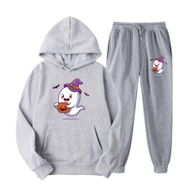Unisex nan cozy hoodie and jogging pants set with Halloween ghost print Mune Fashion