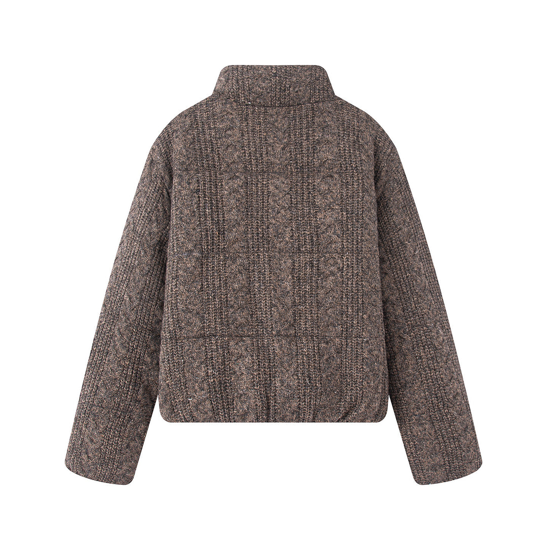 Women nano quilted knit-look quilted jacket with cable pattern, stand-up collar and side pockets Mune Fashion